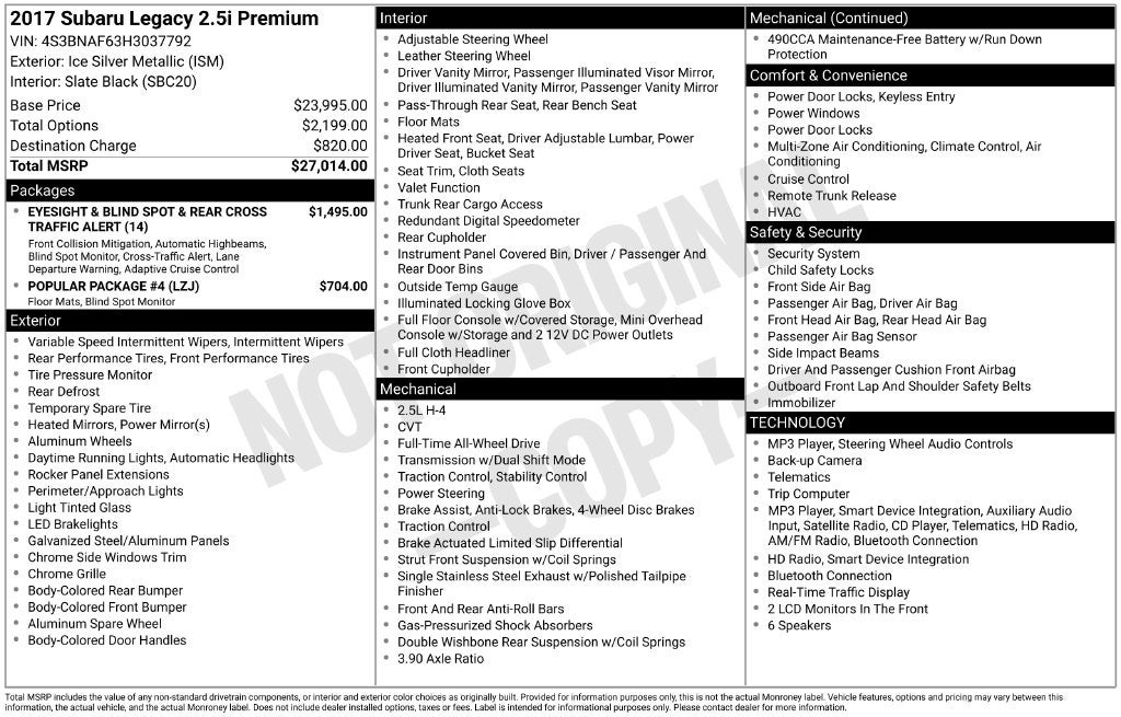 2017 Subaru Legacy 2.5i Premium